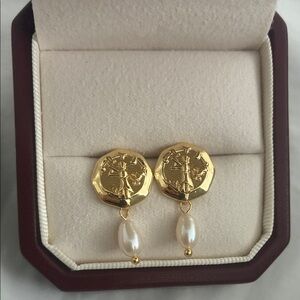 Gold and Pearl Drop Earrings